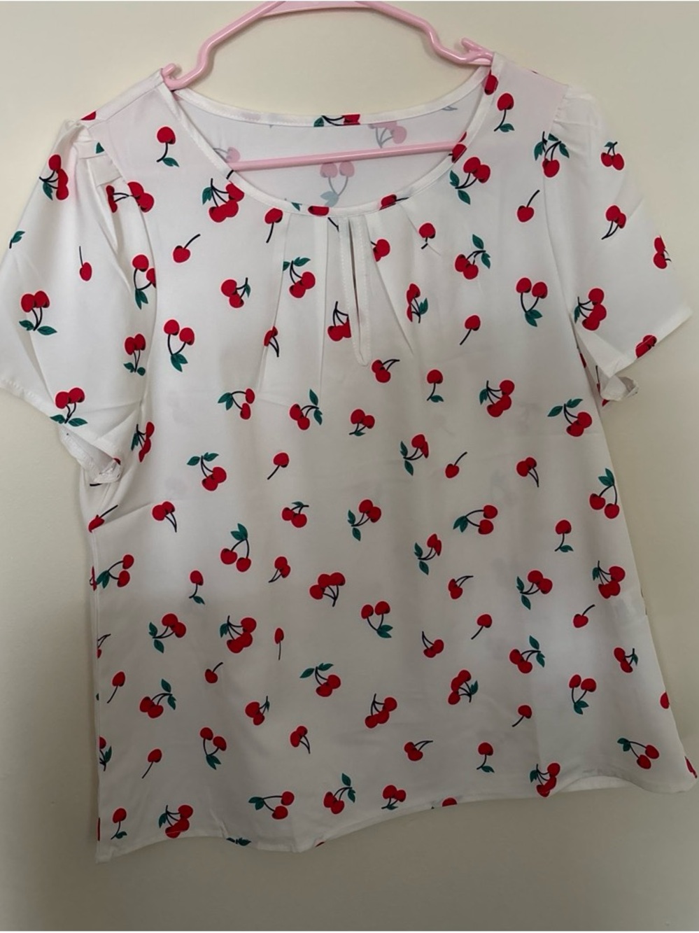 Women’s White Cherry Print Short Sleeve Blouse